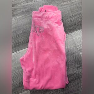 NWOT Juicy Couture Pink Velvet Joggers with Rhinestone Logo